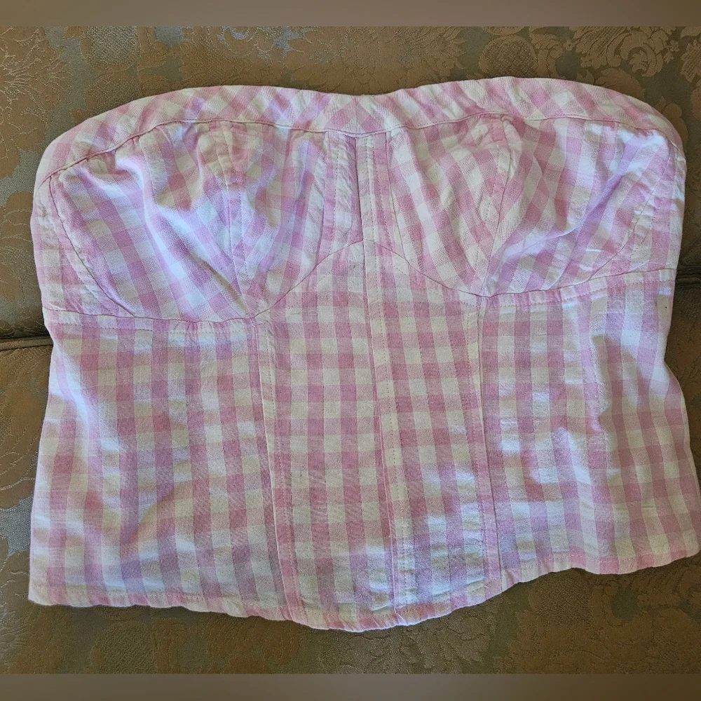 NWOT Free People Pink/White Gingham Bustiet Strapless Top - Picture 15 of 16